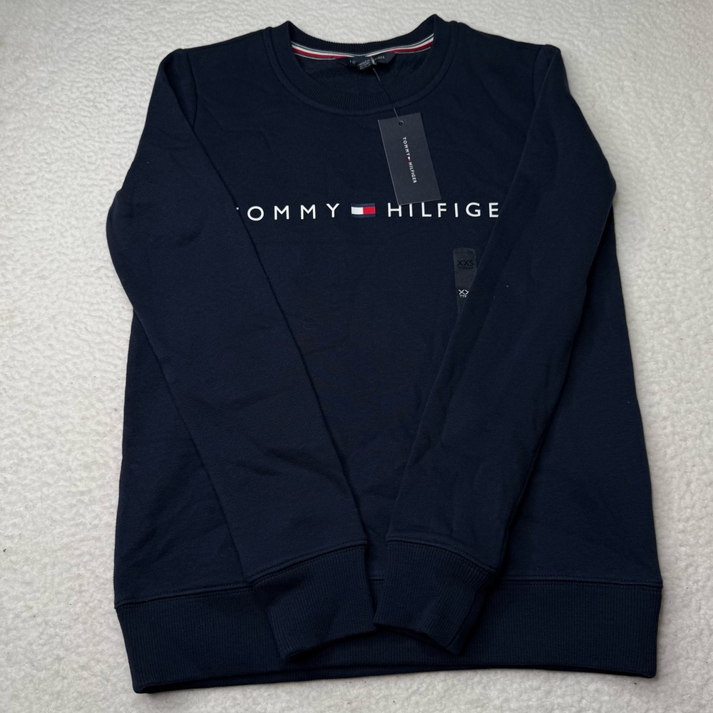 Tommy Hilfiger Women's Navy Blue Fleeced Pullover Crewneck Sz XXS Lounge NWT